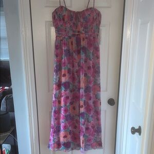 Aqua Floral Midi Dress - Pink and Purple